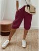 Pantaloni scurți casual din amestec de bumbac și in cu talie elastică și buzunare