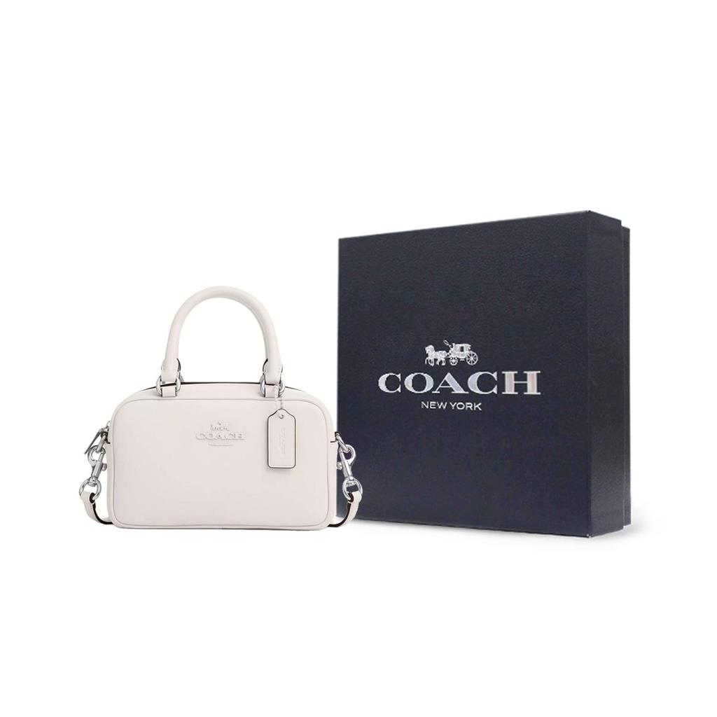 Coach Satchel 19 Letter Logo Zipper Closure Smooth Leather Bowling Bag Shoulder Crossbody Handbag Medium Women Handbags Silver White CT776-SVHA
