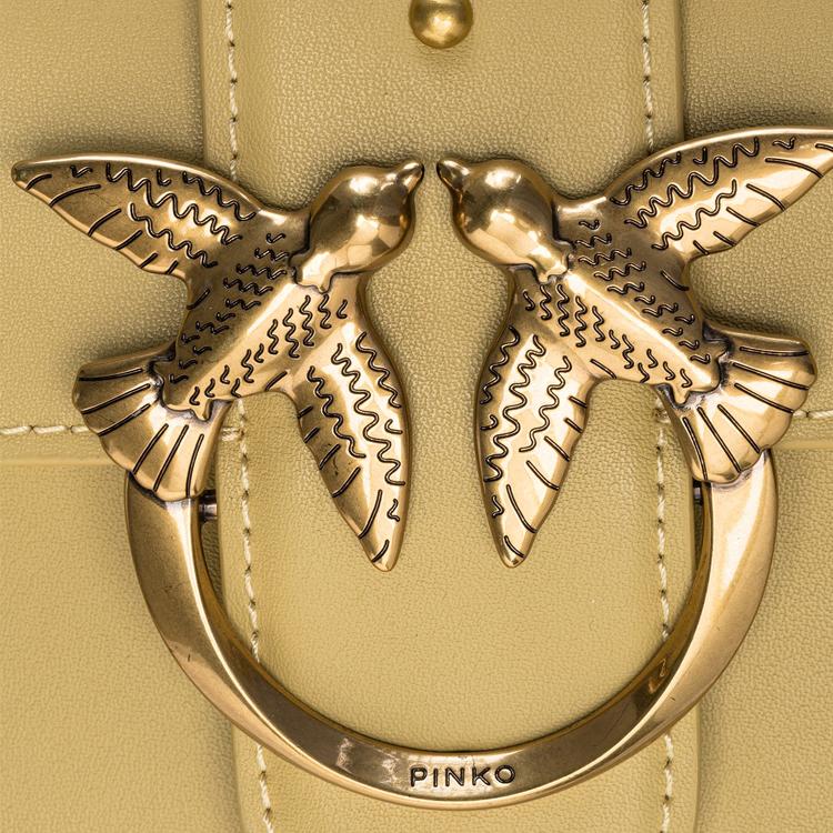 New PINKO SIMPLY Grain Leather Swallow Bag, Chain Bag, Crossbody Bag, Shoulder Bag Mini Women's Beige Yellow 1P22JJ-Y7SP-C38Q