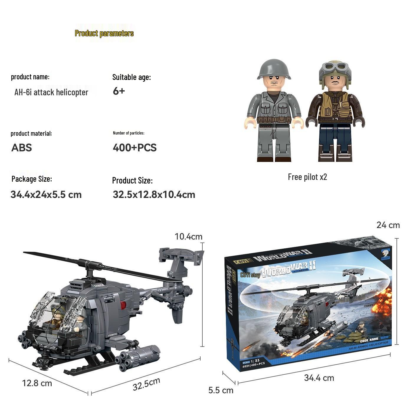 

Compatible Lego Small Particle Building Blocks Helicopter Model - Children s Educational Assembly Insert Toy. English Color Box