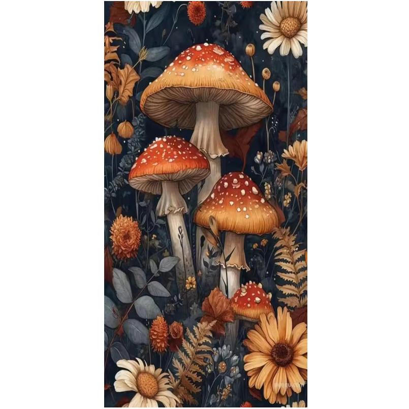 Paesaggio di Funghi Colorati 5D Fai da Te Kit Pittura Diamante Rotondo Completo Mosaico Artistico Ricamo Diamante, Decorazione per la Casa
