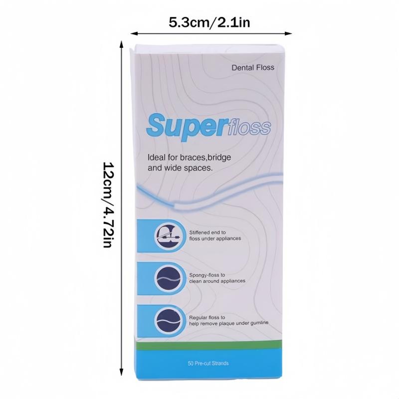 50PCS/Box Two Section Orthodontic Flosser Teeth Threader Oral Cleaning Denture Braces Cleaning Floss Dental Ultrafine Floss Box None