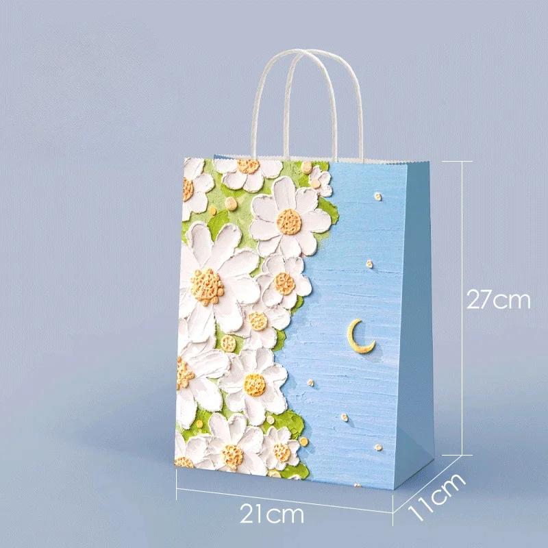 1-50PCS Gift Bag Creative Oil Painting Portable Gift Bag Holiday Gifts Kraft Paper Gift Bag New Year Gift Bag for Students