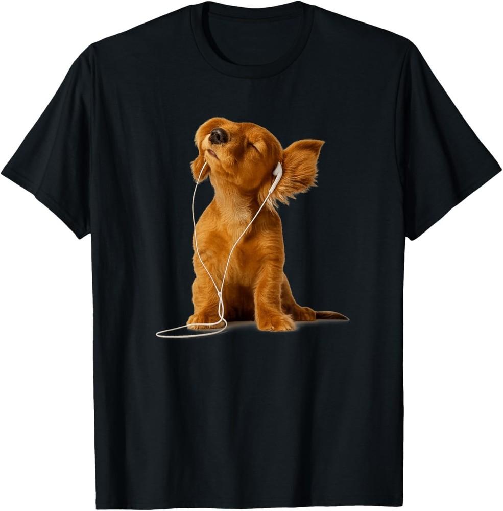Cute Dog Listening to Music – Chill Puppy with Headphones Unisex T-Shirt XXXXL