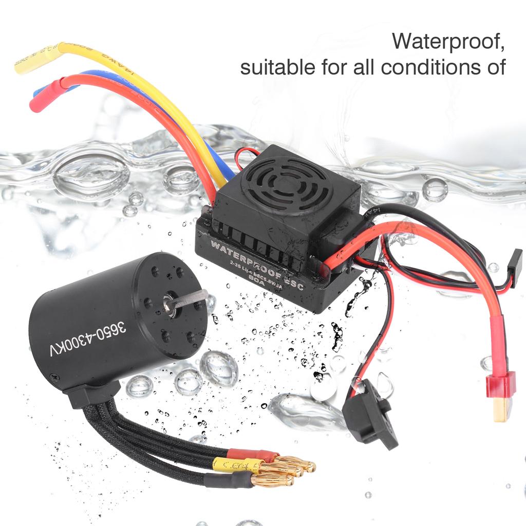 3650 Waterproof 4300KV Brushless Motor 60A Brushless ESC Accessory Set for 1/10 RC Car