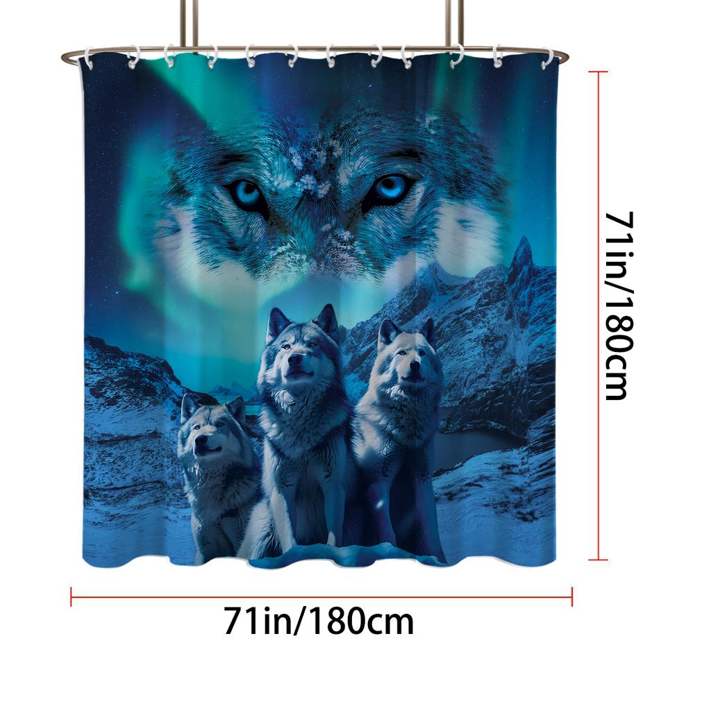 1Pc Glacier Wolf Print Waterproof Shower Curtain Bathe Partition Privacy Hanging Curtain 12 Hooks Multi Size Machine Washable