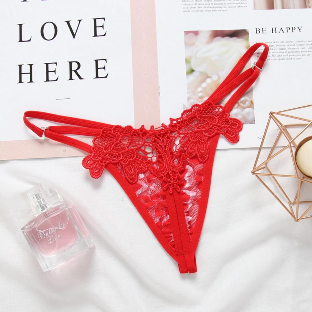 Sexy Panties Fashion Embroidery Hollow Open Crotch Sex Temptation Women's Thong Invisible Thin Belt Low Waist T Pants