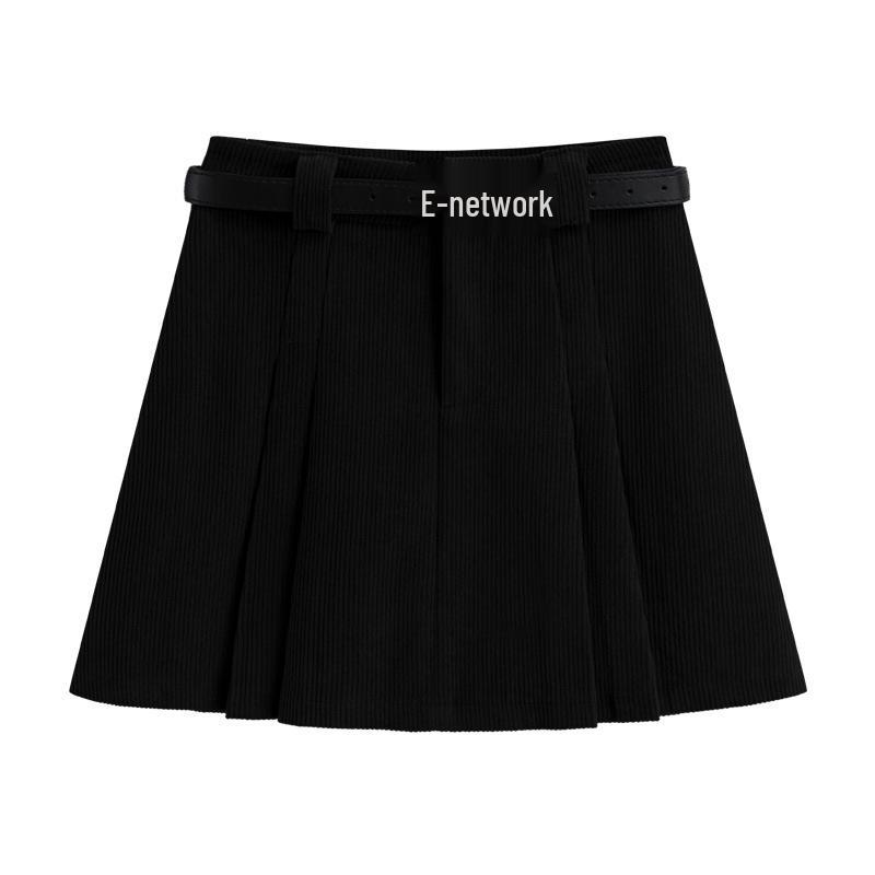 

2024 Autumn/Winter Women s Petite Slimming High-Waist Corduroy Pleated Midi Skirt M хакі