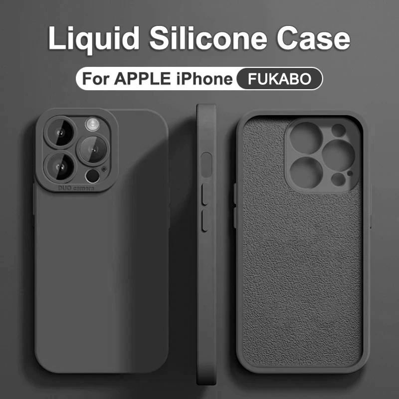 Luxury Shockproof Liquid Silicone Case For Apple iPhone 14 13 12 11 15 Pro Max Plus Lens Bumper Cases Soft Protection Back Cover