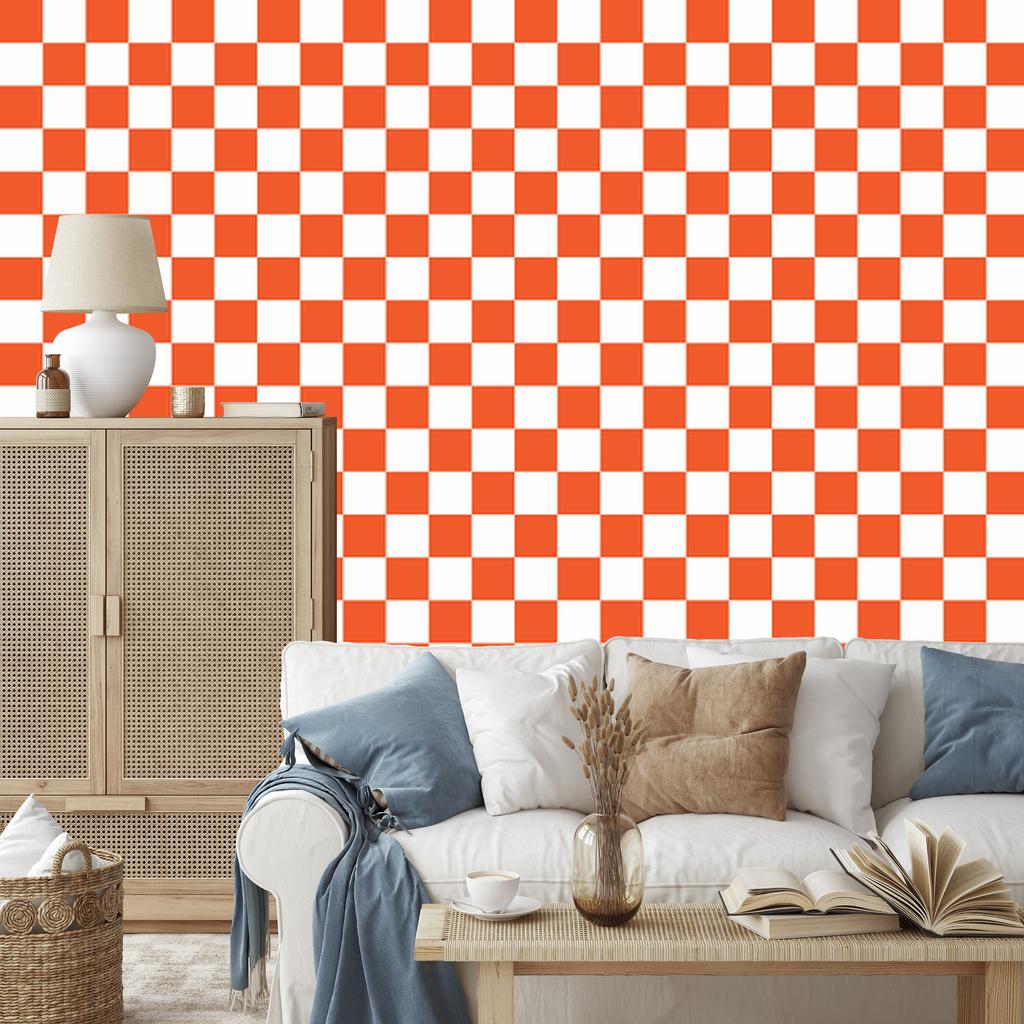 Peach and White Checkerboard Wallpaper for Living Room and Bedroom 50x1000