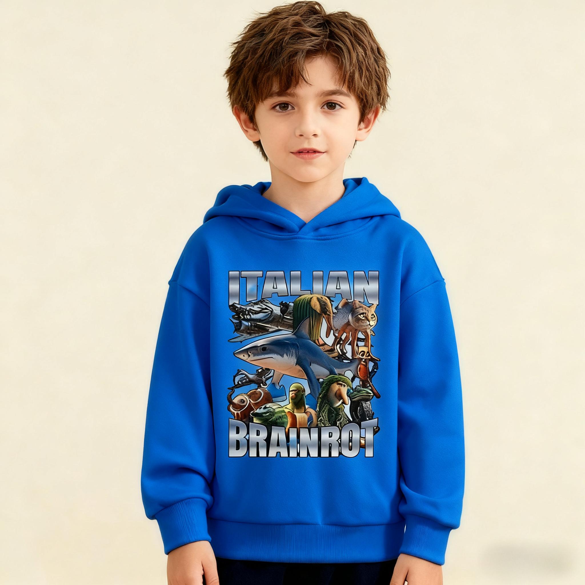 

Осень Зима Итальянский маразм Толстовки с графическим принтом животных Модные Повседневные Теплые Спортивные С длинным рукавом Детские Мальчик Толстовки с капюшоном 140