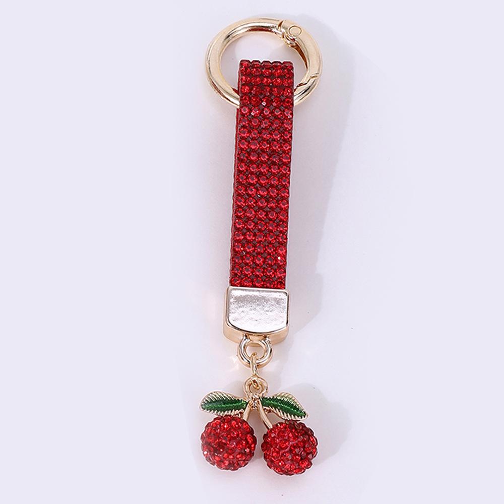 Realistic 3D Cherry Apple Keychain with Diamond Accents - Bag Pendant Accessory