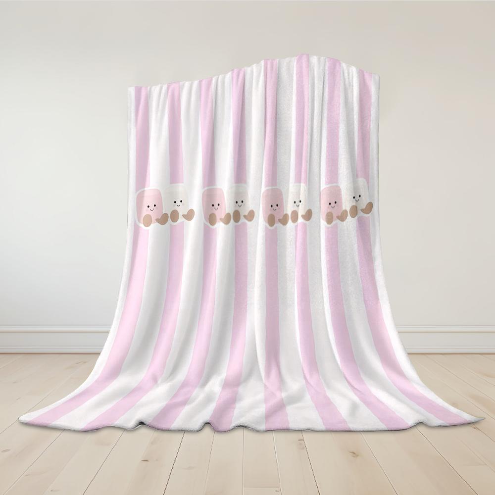 Pink Stripes Marshmallow Pals Flannel Blanket Warm Soft Halloween Christmas Couch Warm Cozy Decorative Decor Gift for All Season