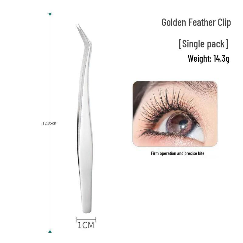 Gold Feather Eyelash Curler & Tweezers Set: Round Head Grafting Clip, Eyelash Blooming Tool for Artists
