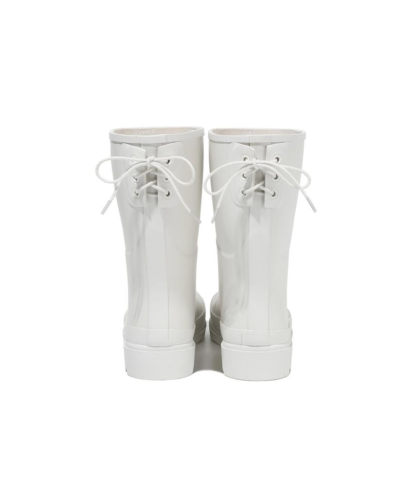 Covernat Woman Clover Heart Back Lace-Up Rain Boots Mid-Length Ivory