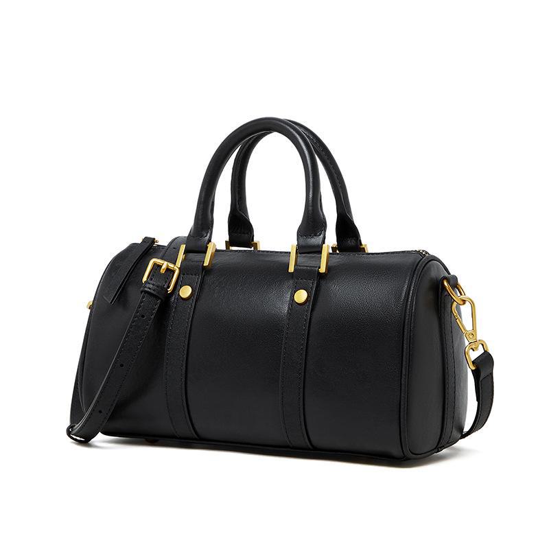 Borsa Boston vintage: Borsa a mano da donna in pelle conciata al vegetale leggera e di lusso