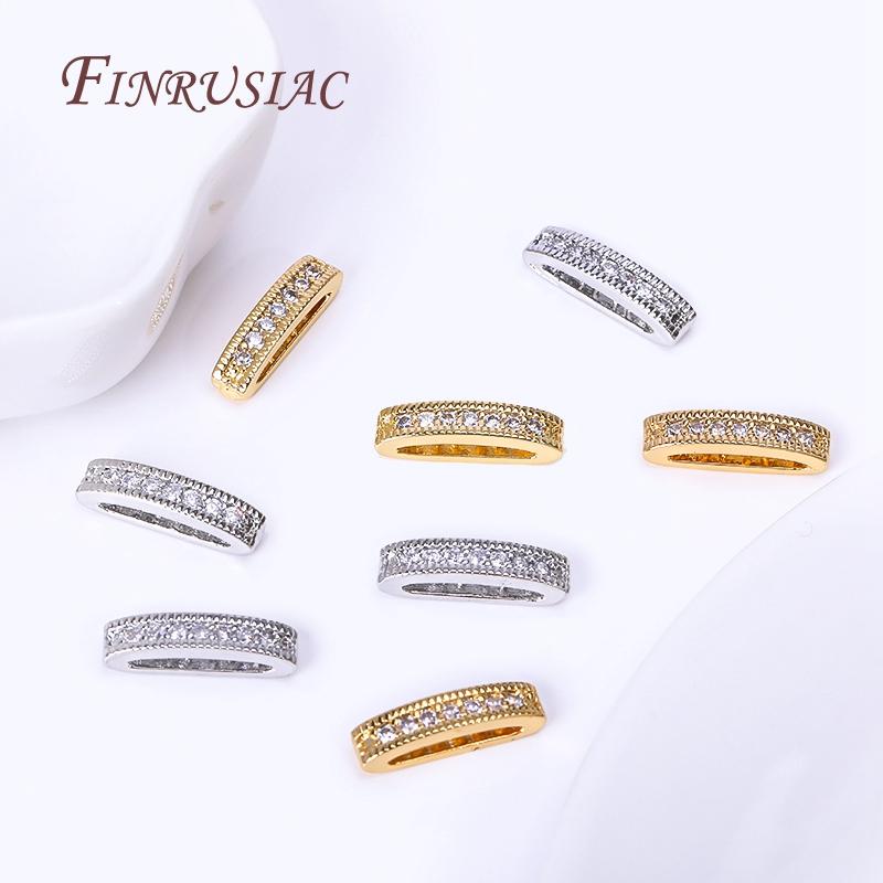 Inlaid Zircon Beads Separators Jewelry Making Supplies DIY Beading Jewellery 18K Gold Plated 2/3 Holes Oval Separators For Beads