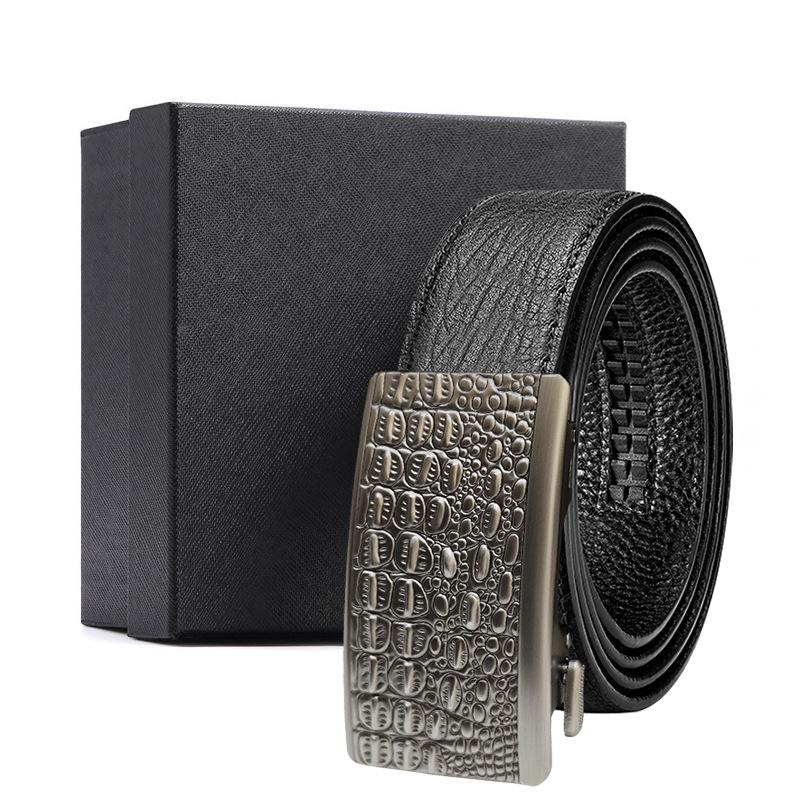 

Ремень мужской с автоматической пряжкой из коровьей кожи, повседневный мужской ремень из первого слоя кожи, подарочная коробка, праздничный подарочный набор 120CM~125CM