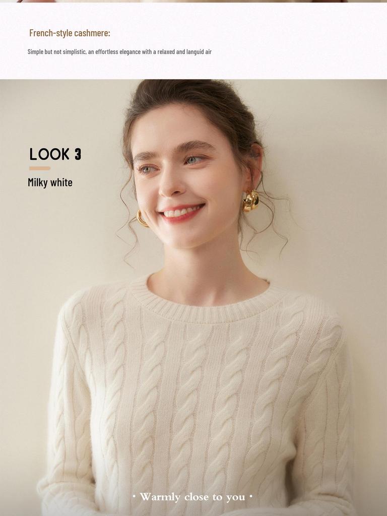 Light Luxury Cashmere Knit Sweater, Round Neck, Thickened, Loose Fit, Autumn/Winter.
