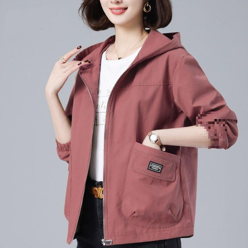 Spring Autumn Hooded Windbreaker Women Korean Casual Mid-Length Zipper Coat Female Casual Outerwear Loose Jacket