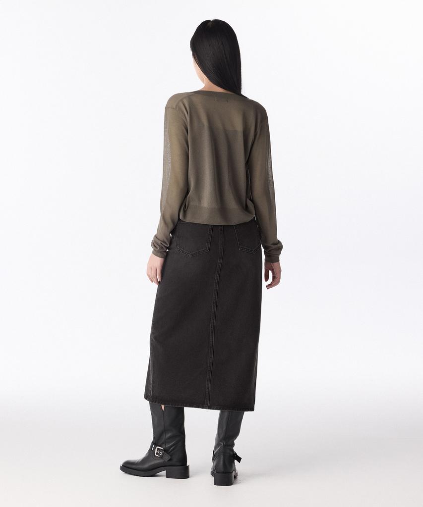 Musinsa Standard Woman Women'S Front Slit Denim Long Skirt [Rusty Black]