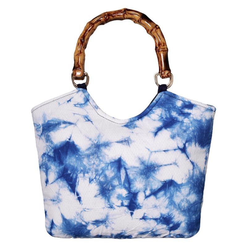 Handcrafted Tie-dyed Bamboo Joint Handbag, Retro and Artistic Bag, Bamboo Joint Carrying Bag, Large-capacity Travel Cloth Bag