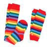 Women Fancy Rainbow Stripes Over Knee Long Socks Elbow Gloves Set Halloween Cosplay Costume Knitted Stretchhy Thigh High