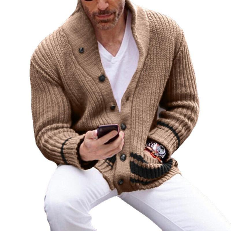Pull d'hiver 2026 pour homme Casual Couleur unie Col semi-montant Manches longues Cardigan en maille