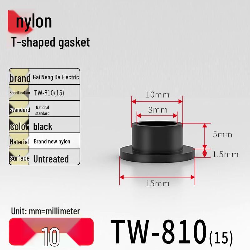 T-Shaped Nylon & Plastic Insulation Gasket, Screw Shaft Sleeve, M2-M35, Round Concave-Convex Design