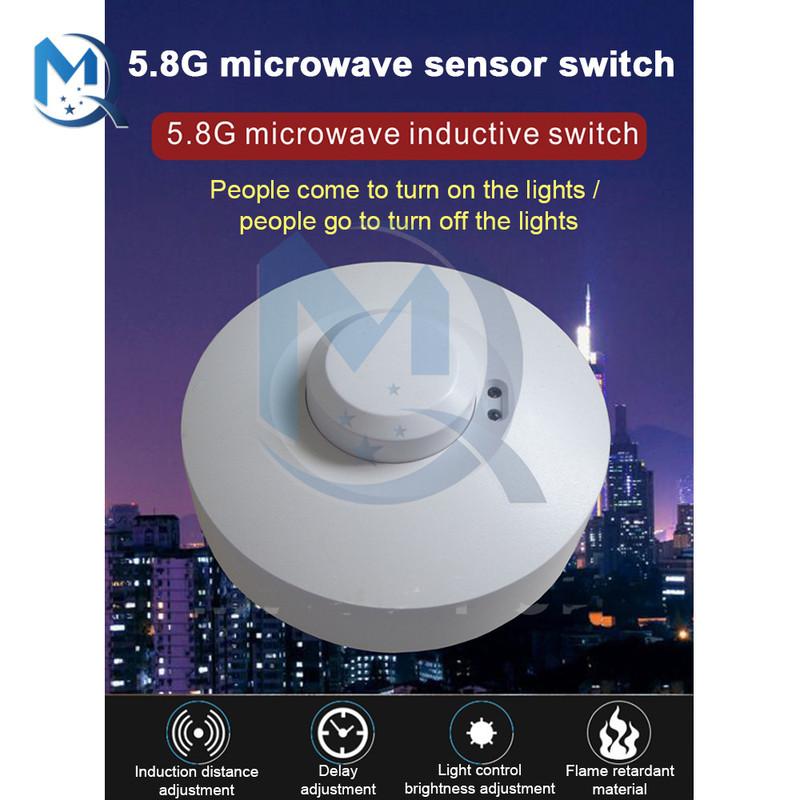 5.8G Round Microwave Radar Sensor Switch AC85-250V Delay Dystem Sensor Microwave Radar Switch Motion Detector Light Switch