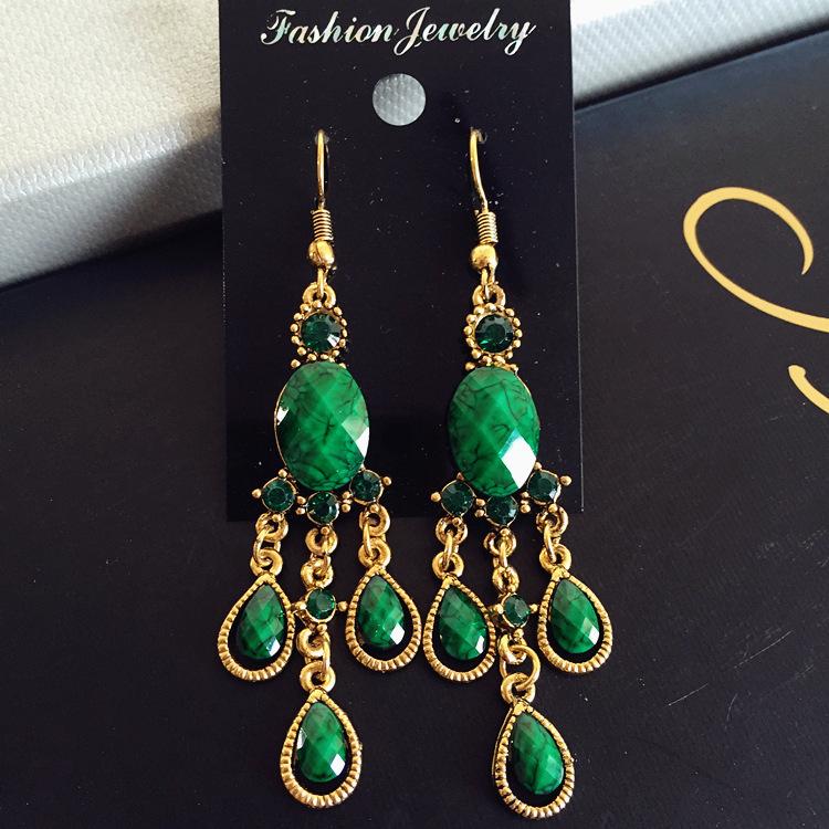 Vintage court gem set earrings long temperament bohemian earrings niche earrings women