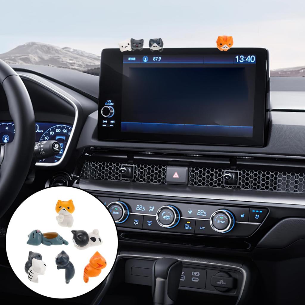 NUOBESTY 6 Piece Cat Mini Figure Set, Car Center Console