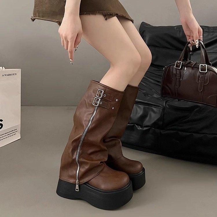 Big Head Pants Boots Women's Sweet Cool Wind Pile Boots Thick-soled Muffin Western Boots But Knee Boots Tall Knight Boots