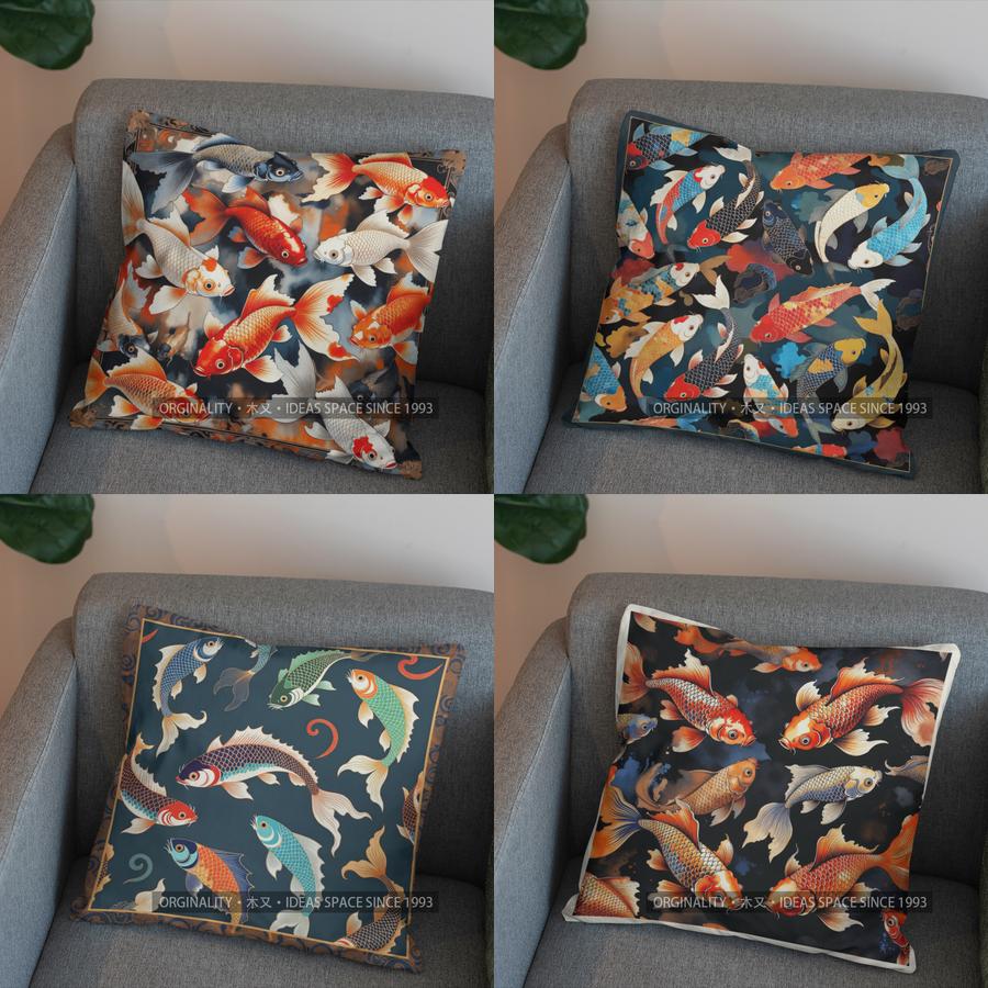 Panika Chen Unisex 2D Colorful Koi Fish Pattern Decorative Pillow Cover Pattern Cushion Cover Suitable For Sofa Bedroom Car Pillow Cover