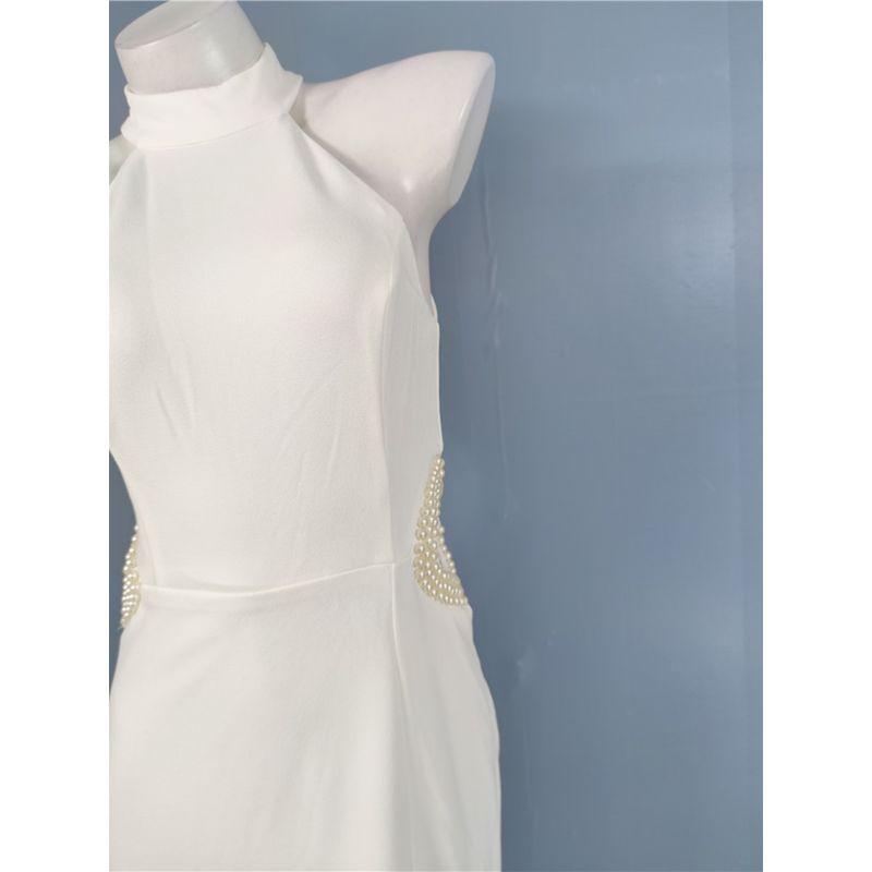 Export Single in Home Sexy Temperament Sexy Midriff Outfit Pearl Decoration Beautiful Banquet Adult Lady like Woman Sleeveless Party Dress