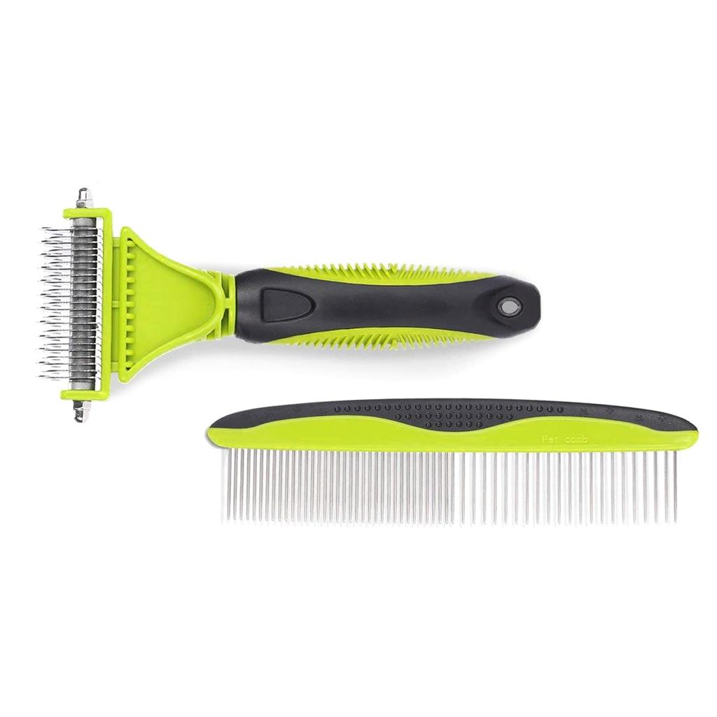 Pet Grooming Dematting Comb Tool Kit - Double Sided Blade Rake Comb Removes Loose Cat Dog Comb