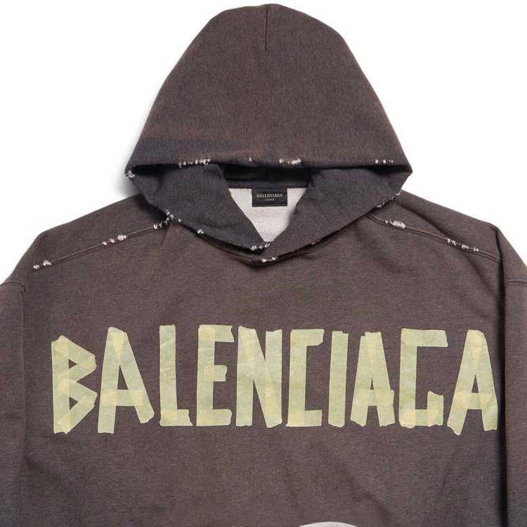 Balenciaga SS24 Tape Type Ripped Pocket Hoodie Large Fit Sweatshirt, Loose Fit Men's Dark Green 744441TQVA98519