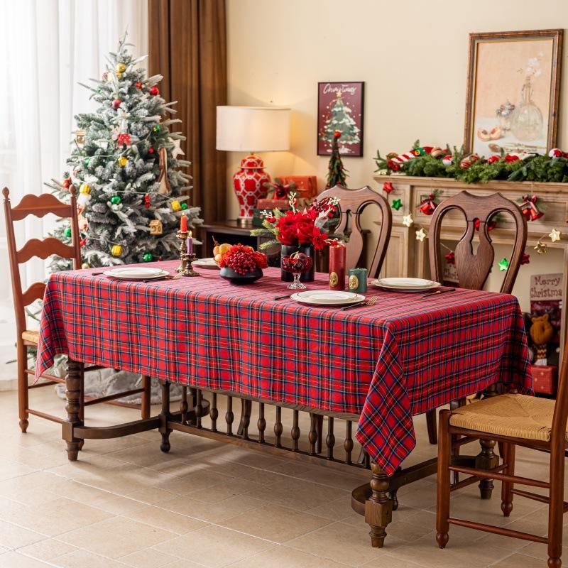 Green Plaid Christmas Tablecloth, Tartan Table Cloth Decorations, Winter Holiday Tablecloths For Rectangle Tables Parties Dining
