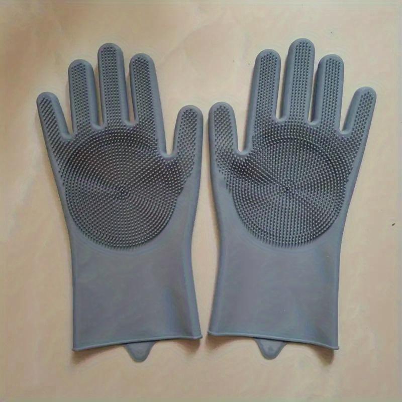 1pair Silicone Dishwashing Gloves with Scrubber – Reusable, Non-Slip, Heat-Resistant, Versatile Kitchen & Cleaning Gloves 1 Pair серый