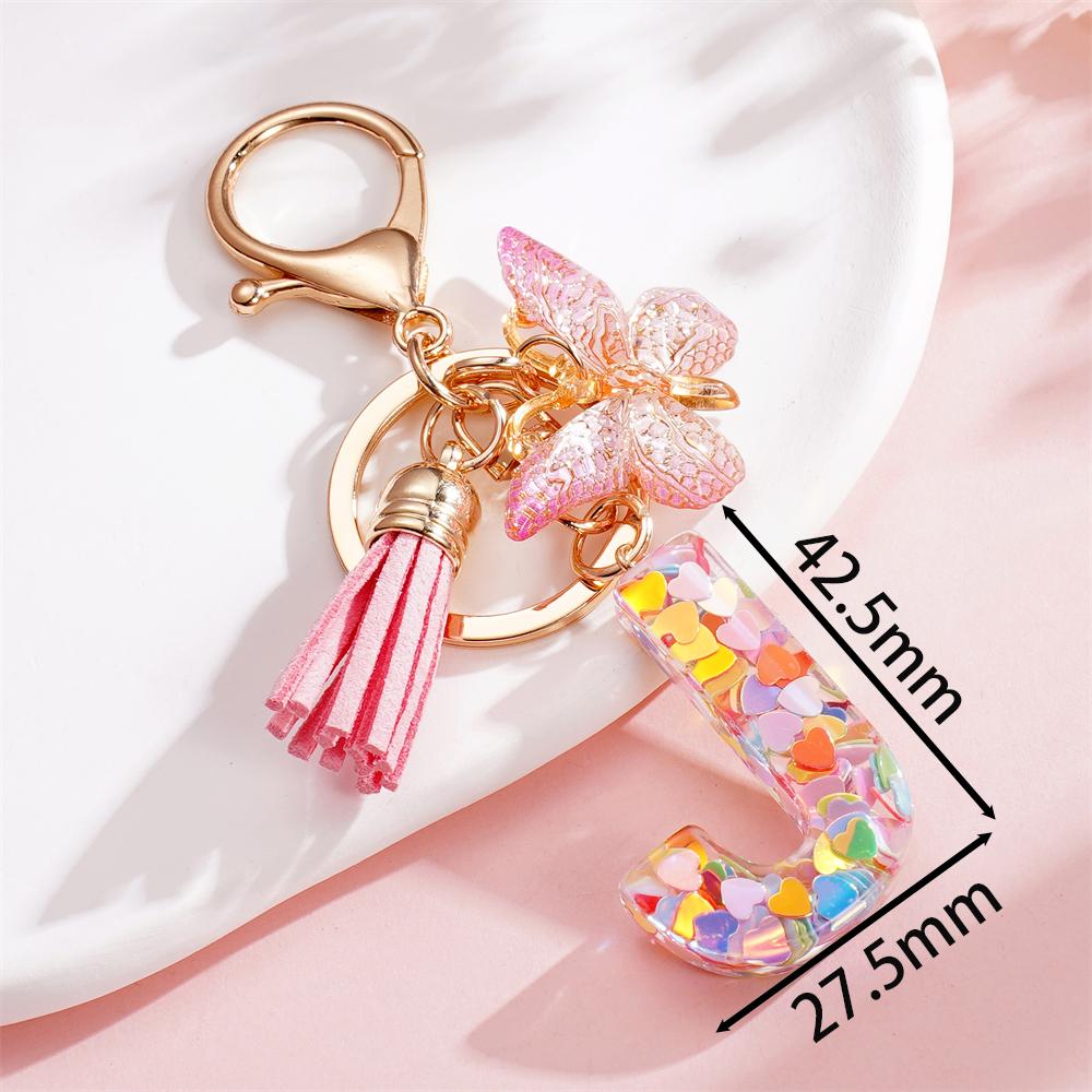 Fashion DIY A-Z Letters Keychain Metal Holder Pendent Key Chain With Butterfly Women Car Key Ring Simple Letter Key Party Gift