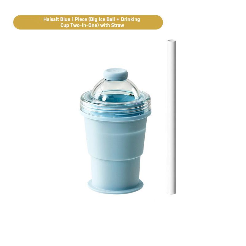 

2026 New Portable Collapsible Ice Cup Food Grade Silicone Ice Ball Mold with Straw Summer Outdoor Travel Camping Leakproof Cup синий
