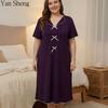 Long Robe Nightgown Plus Size Women Pajamas 3/4 Sleeve Short Sleeve Solid Color Long Sleepwear Home Clothes