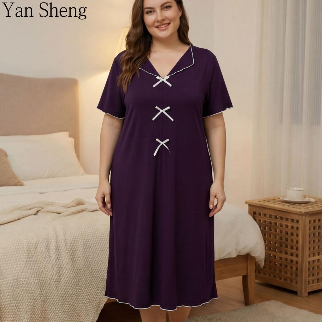 Long Robe Nightgown Plus Size Women Pajamas 3/4 Sleeve Short Sleeve Solid Color Long Sleepwear Home Clothes