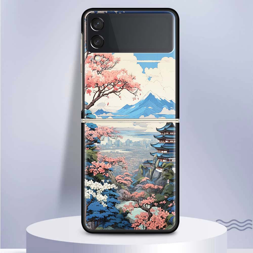 Anime Aesthetic Scenery Hard PC Clear Phone Case Cover for Samsung Galaxy Z Flip 7 6 5 4 3 5G Flip3 Flip4 Flip5 ZFlip6 ZFlip7 Bl
