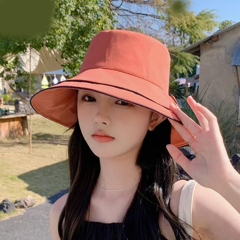 Polyester Cool Sun Hat With Wide Brim And Stylish Bow For Summer Outdoor Use