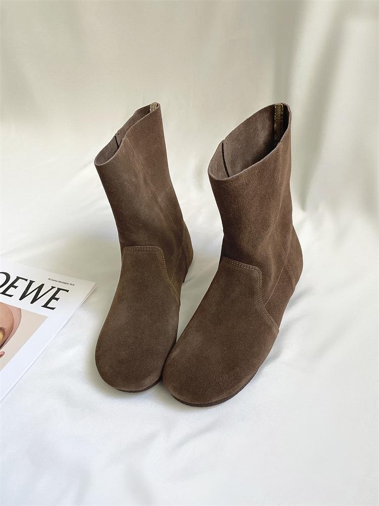 Korean Version of Flat-bottomed Round-headed Short Boots Women's Boots 2025 Autumn and Winter New Fashion Versatile Martin Boots