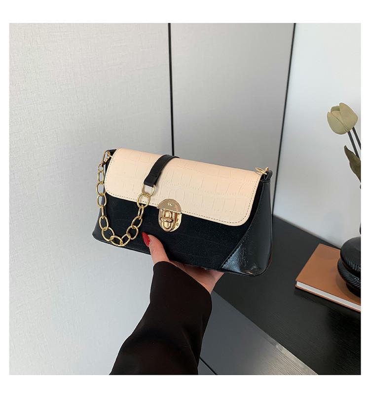 Retro Color Block Shoulder Bag 2024 New Trend Street Style Pu Material Medium Size