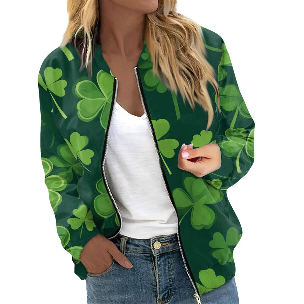 Dámské bundy s dlouhým rukávem lehký zip krátký vánoční potisk bunda ležérní prošívaná bunda s kapsami