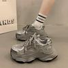 Women S Silver Thick Sole Dad Sneakers Breathable Casual Sports Shoes