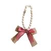 Wood Bead Pendant Home Decor Farmhouse Decorative with Linen Bow Hanging Ornament for Room